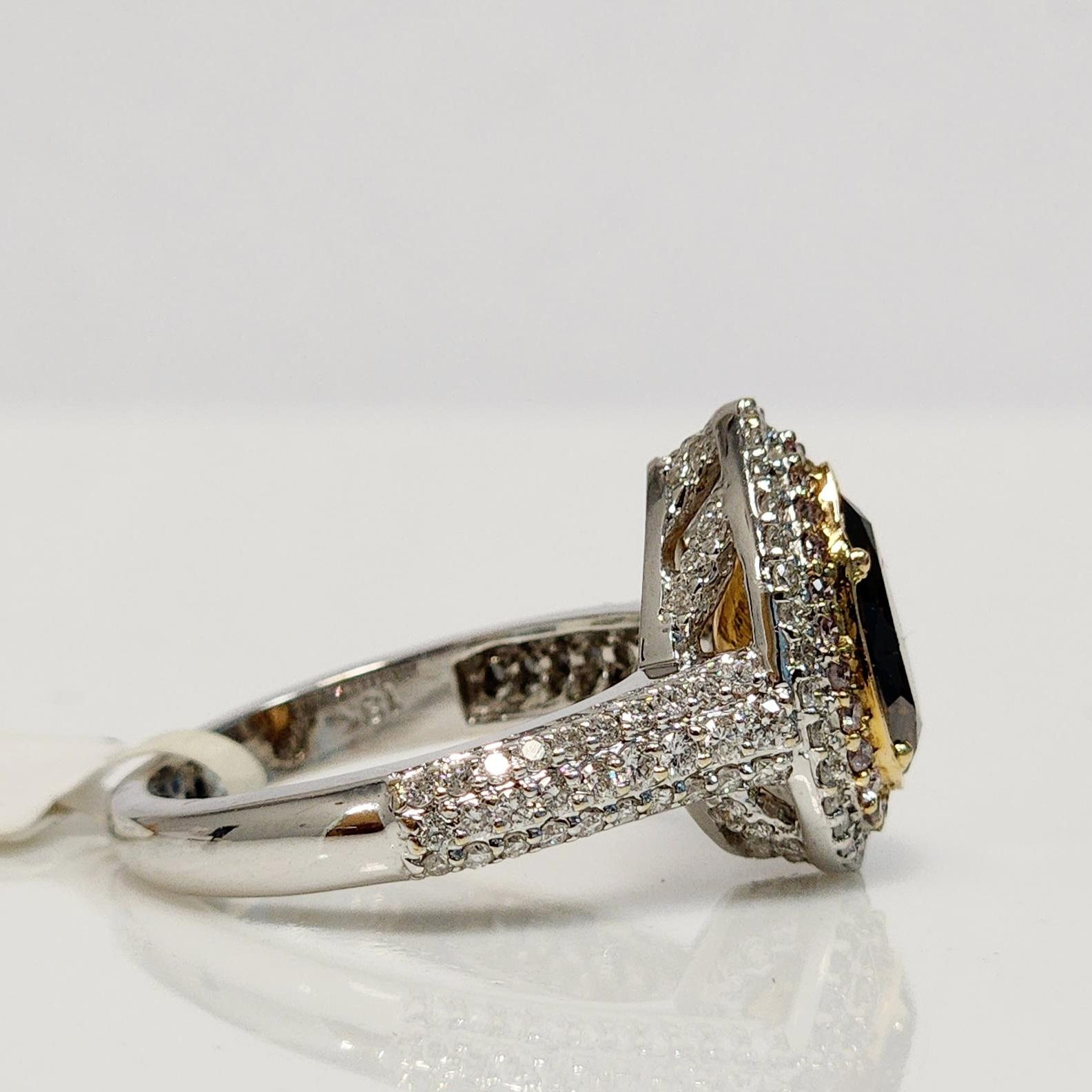 Modern Pear Shaped Brown Diamond Halo Ring For Sale