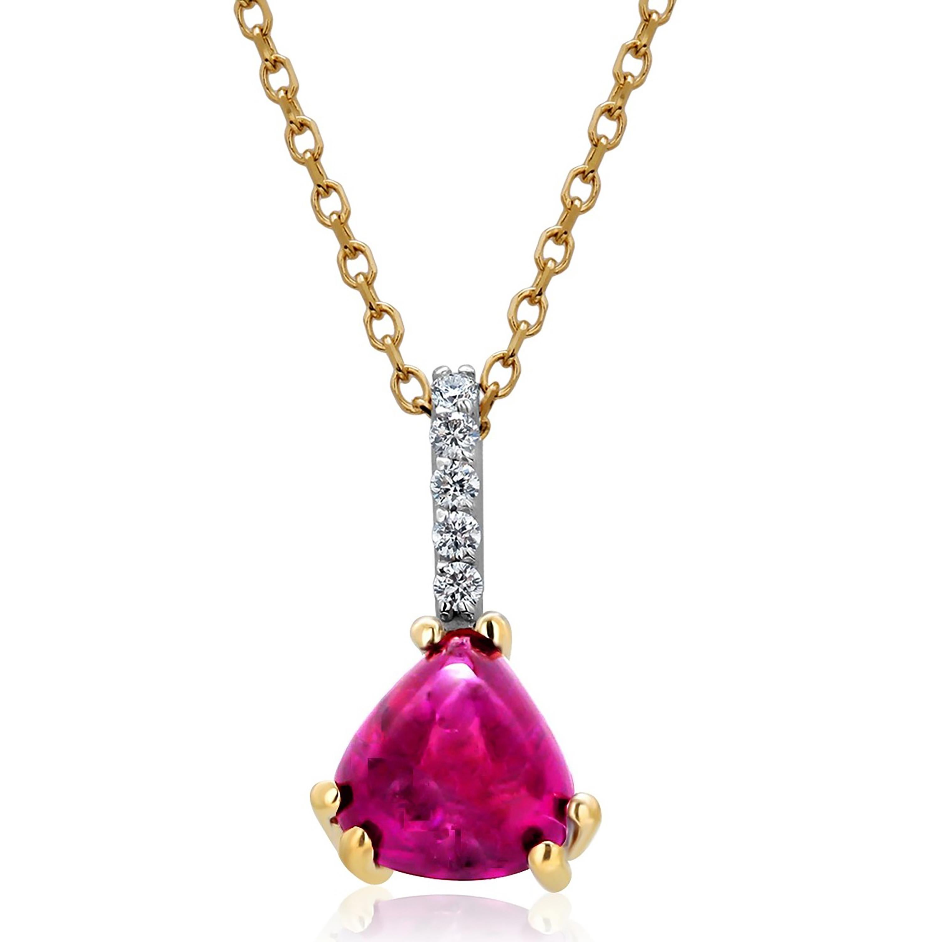 Contemporary Pear Shaped Cabochon Burma Ruby and Diamond Bail Drop Gold Necklace Pendant 
