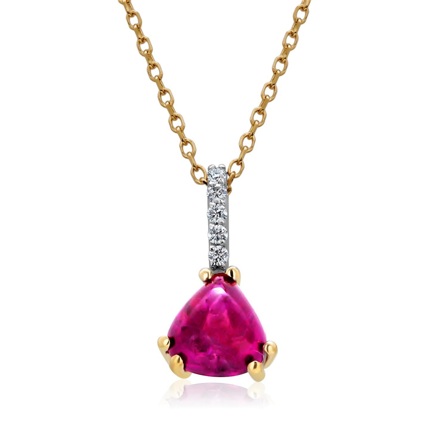 Pear Cut Pear Shaped Cabochon Burma Ruby and Diamond Bail Drop Gold Necklace Pendant 