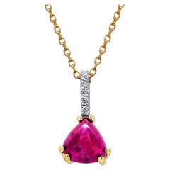 Pear Shaped Cabochon Burma Ruby and Diamond Bail Drop Gold Necklace Pendant