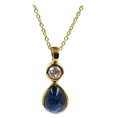 Pear Shaped Cabochon Sapphire and Diamond Pendant Necklace