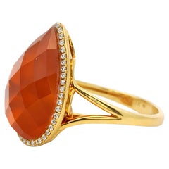 Pear-Shaped Carnelian & Diamond Halo Ring
