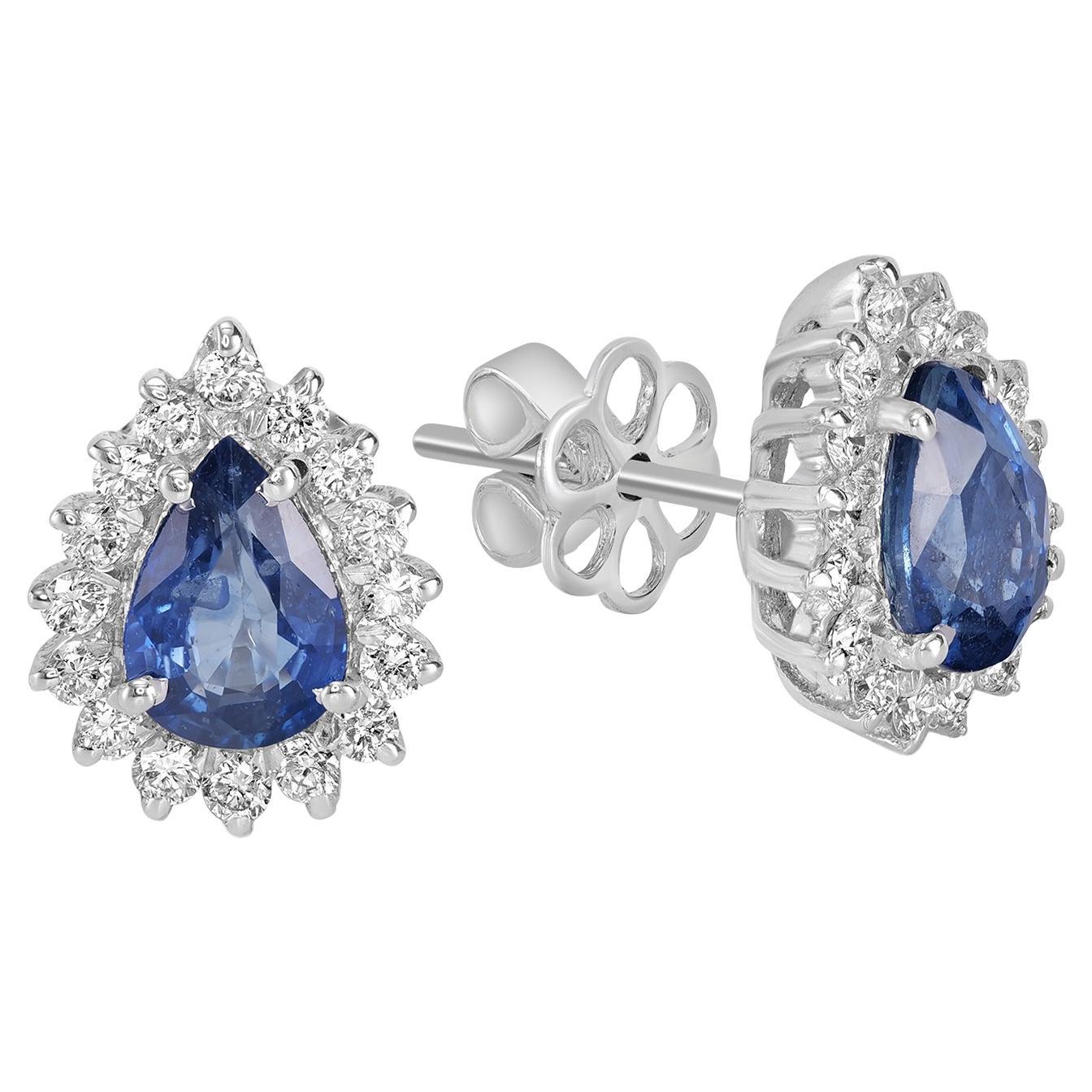 Borchie minime con zaffiro blu di Ceylon a forma di pera e diamanti in oro 18 carati in vendita