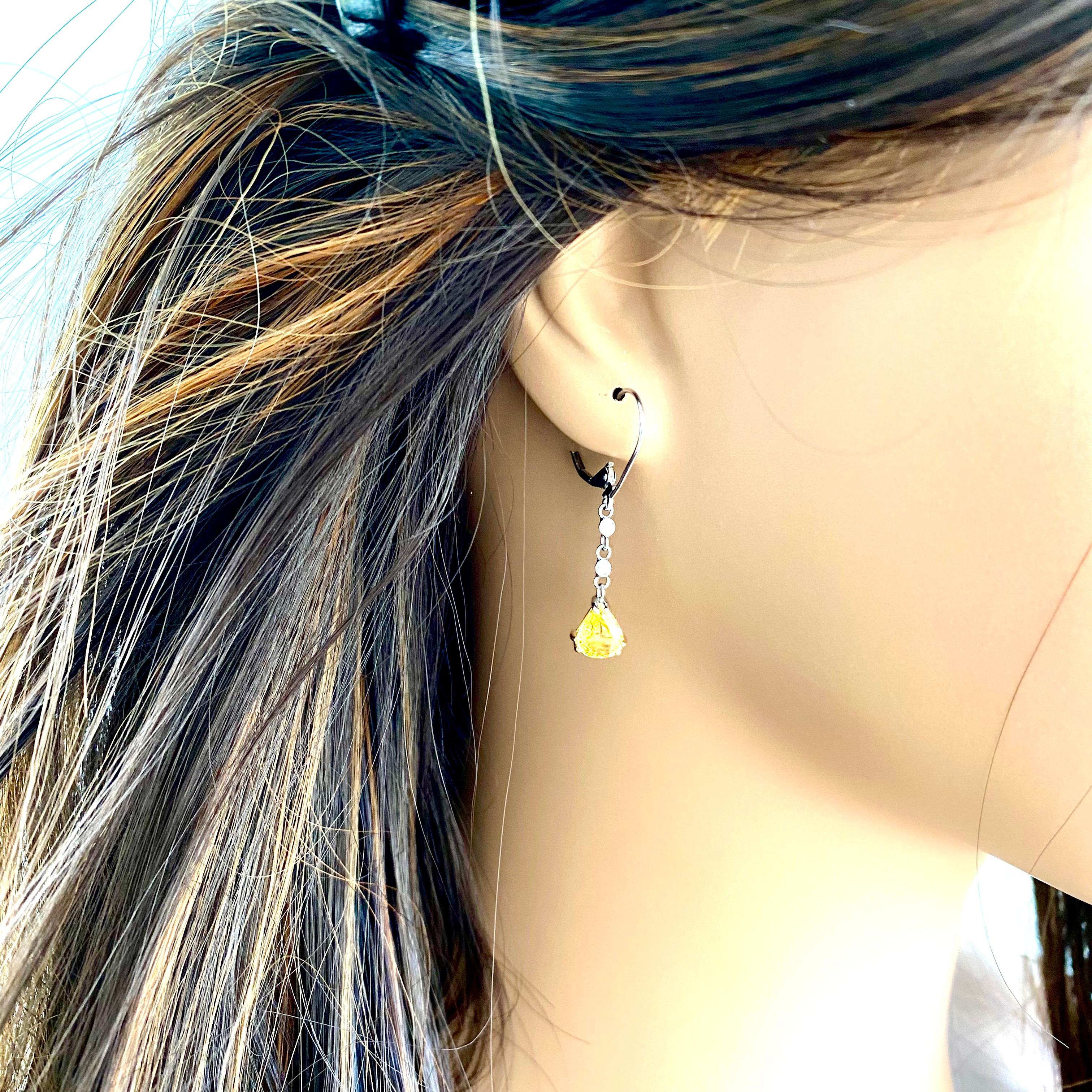 Ohrringe in Birnenform mit gelbem Ceylon-Saphir und Diamant in Gold mit Hebelverschluss für Damen oder Herren