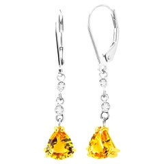 Pear Shaped Ceylon Yellow Sapphire Diamond Gold Lever Back Hoop Earrings