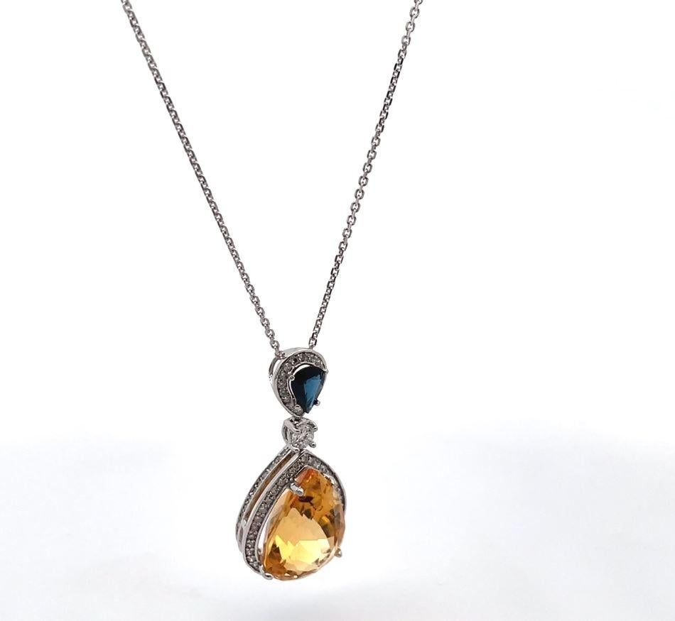 Collier en or blanc 14 carats, citrine, saphir et diamants en vente 1