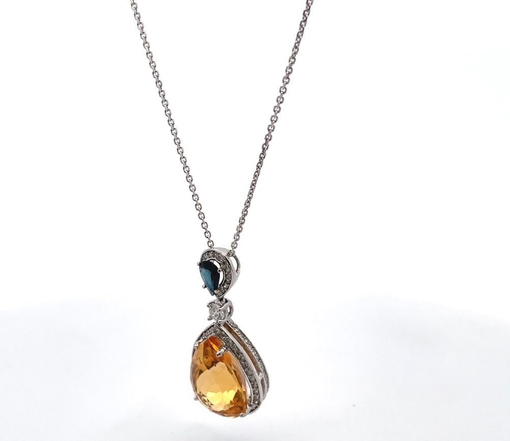 Collier en or blanc 14 carats, citrine, saphir et diamants en vente 2