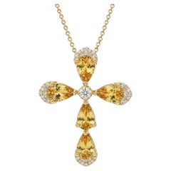 Pear-Shaped Citrines Floral Cross Pendant Silver, gold