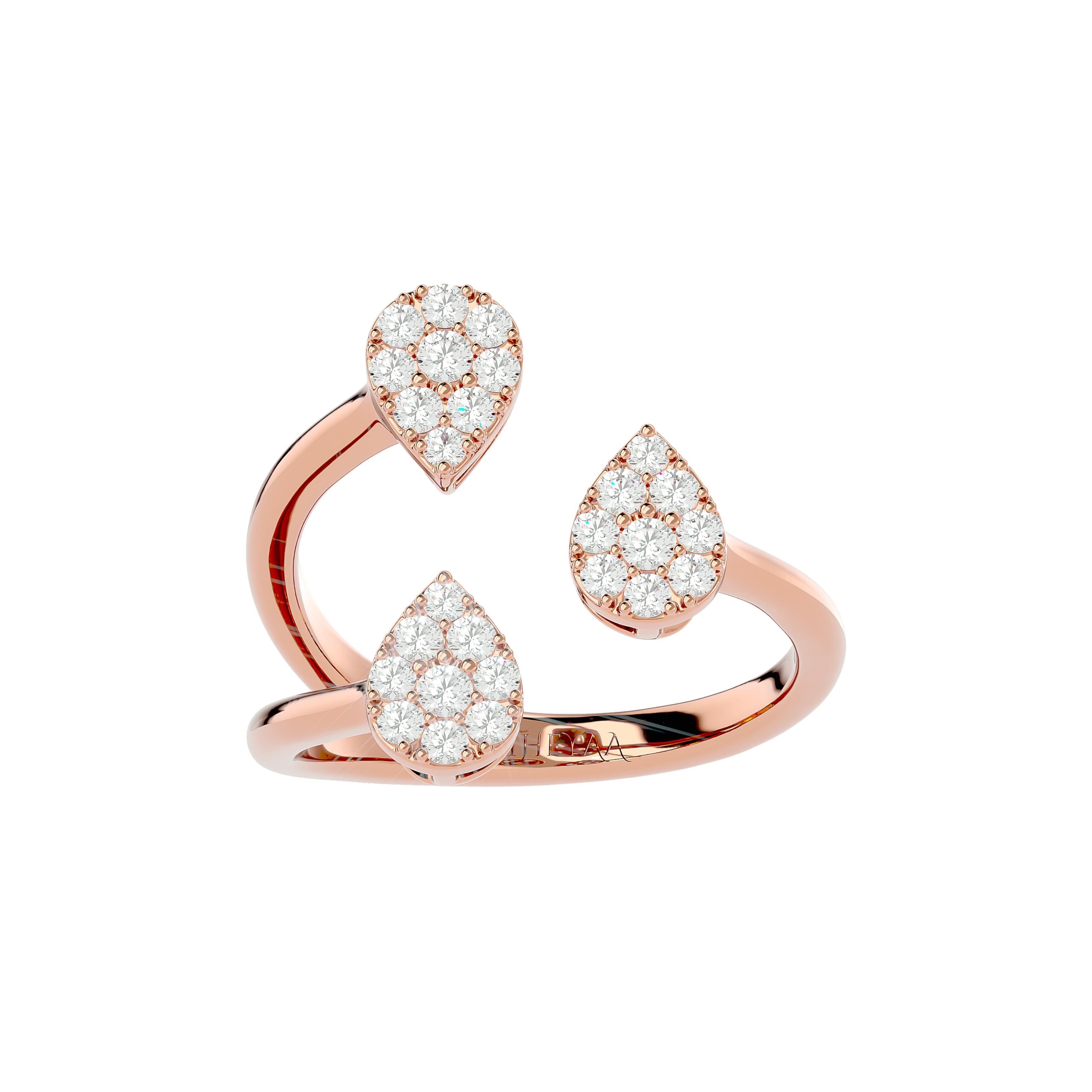 Elements
This eye-catching Three-Pear Shaped Cluster Diamond Ring is the perfect way to add some sparkle to your look. With diamonds and gold, it's sure to attract everyone's attention.

Innovation
The ring is inspired by the symbol of tears of joy,