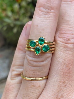 Pear Shaped Colombian Emerald 18 Karat Gold Stacking Engagement Ring