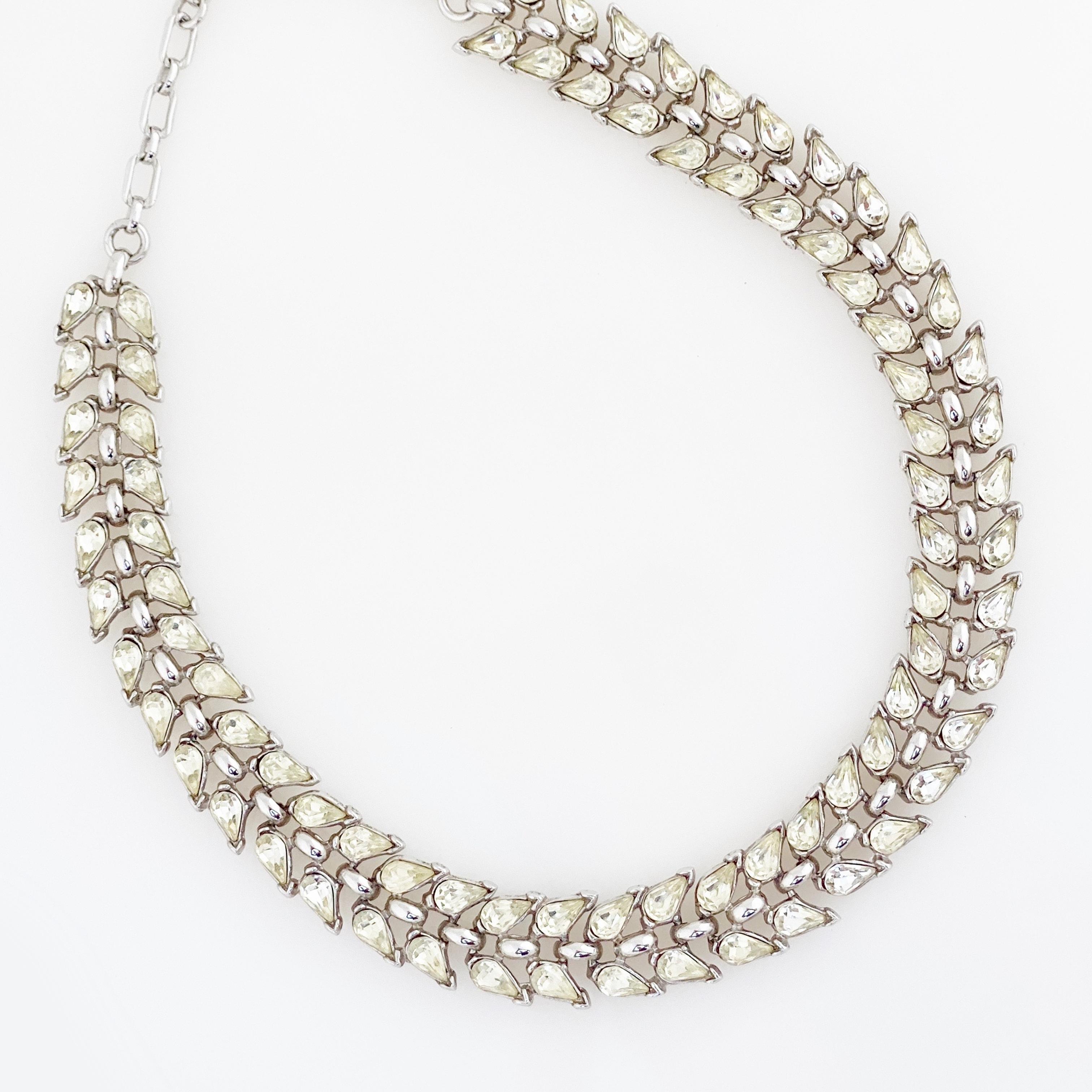 Modern Pear Shaped Crystal Choker Necklace By Crown Trifari, 1950s