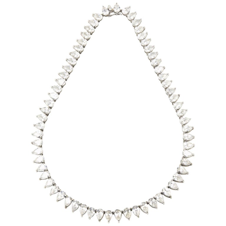 Pear Shaped Cubic Zirconia CZ Sterling Silver Tennis Line Statement