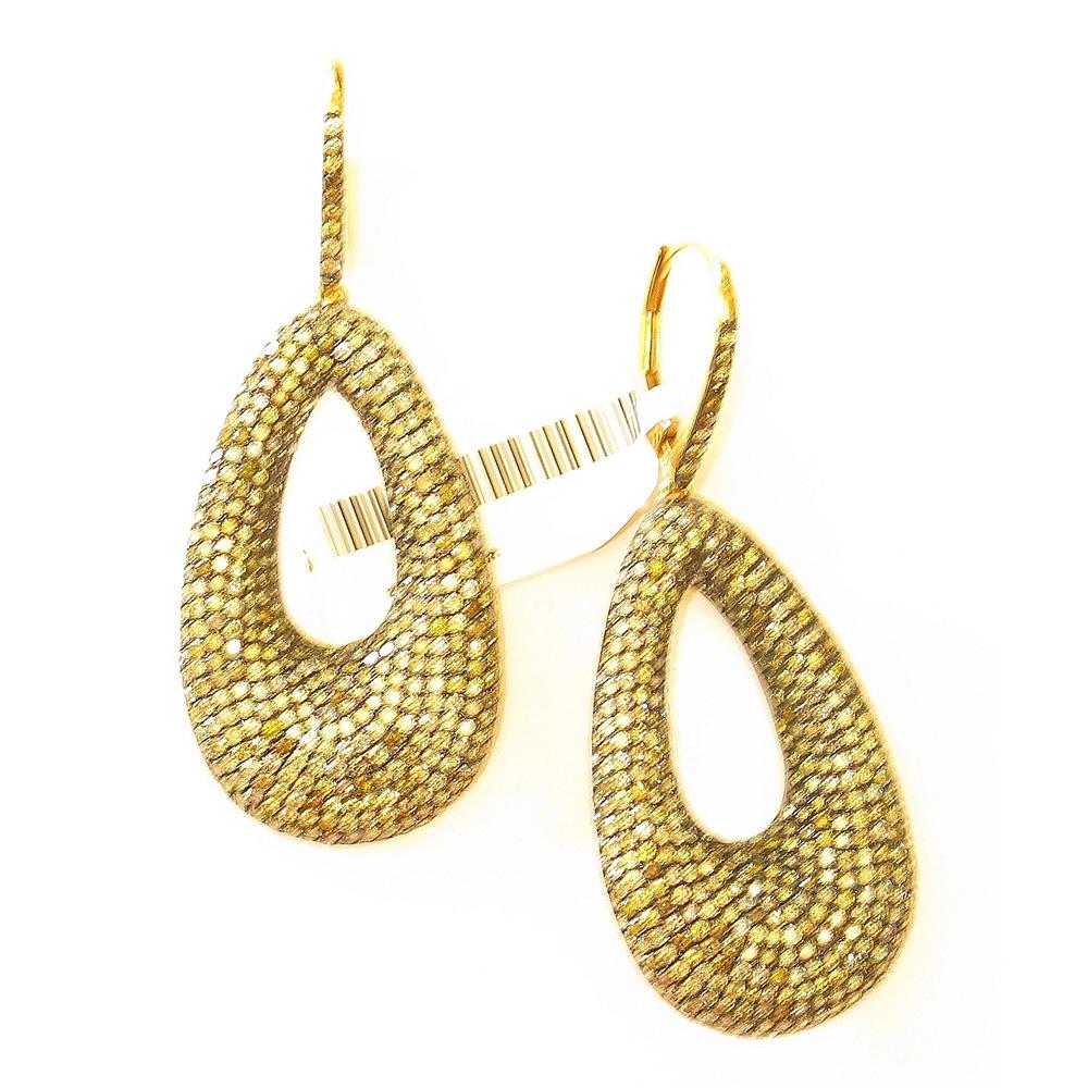 Artisan Pear Shaped Dangle Earrings Accented With Pave Diamonds In 18k Gold & Silver For Sale