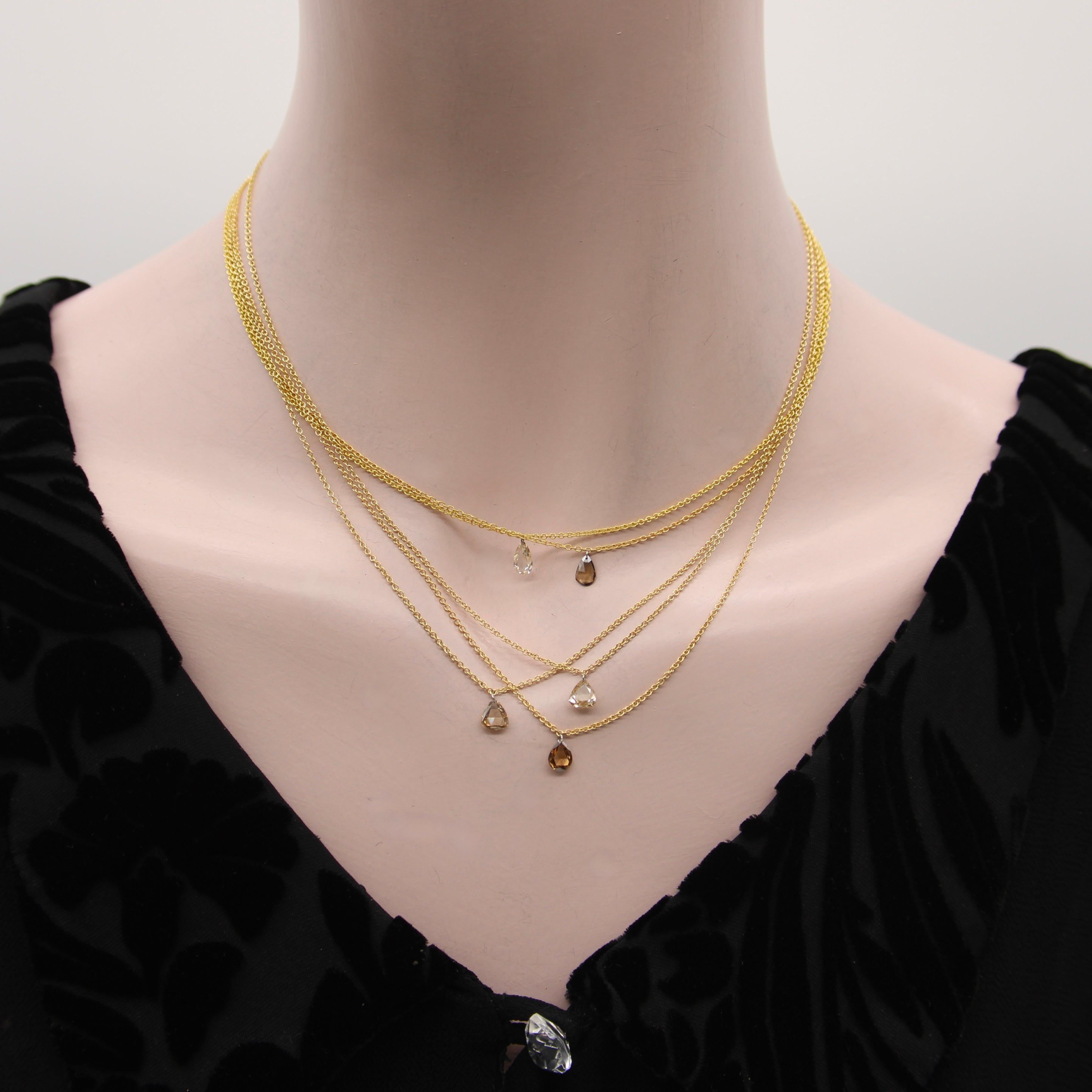 Pear Shaped Dangling Chocolate Rose Cut Diamond on 18K Gold Chain  For Sale 1