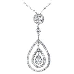 Pear Shaped Dangly Diamond Diamond Halo Drop Necklace 14k White Gold