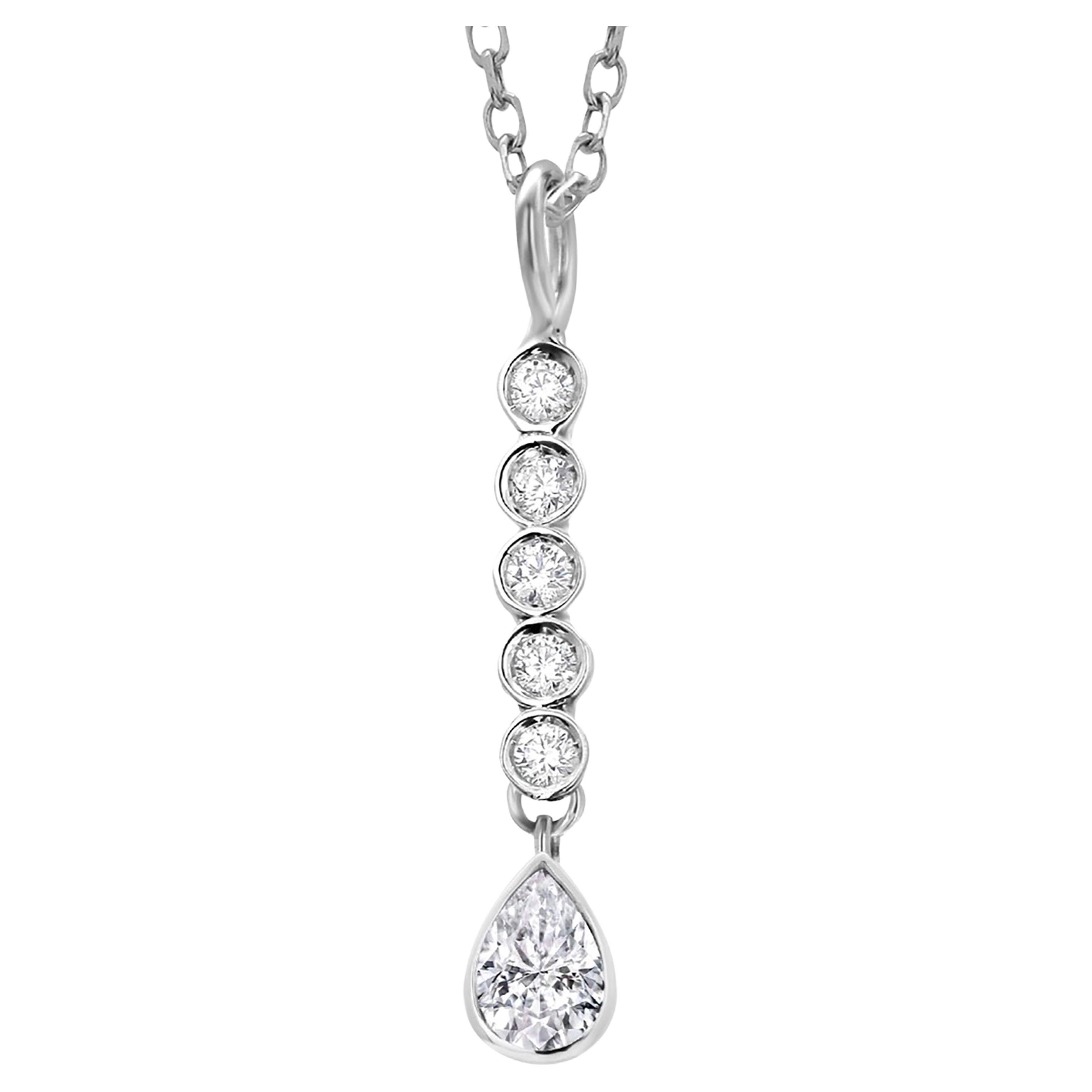 Pear Shaped Diamond 0.20 Carat Diamond Lariat 0.16 Carat White Gold Necklace 