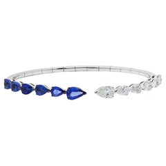 Bracelet manchette en diamant poire et saphir bleu