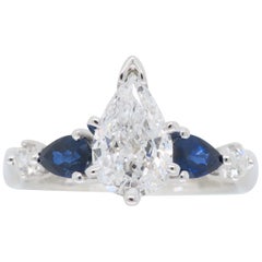 Pear Shaped Diamond and Blue Sapphire Engagement Ring
