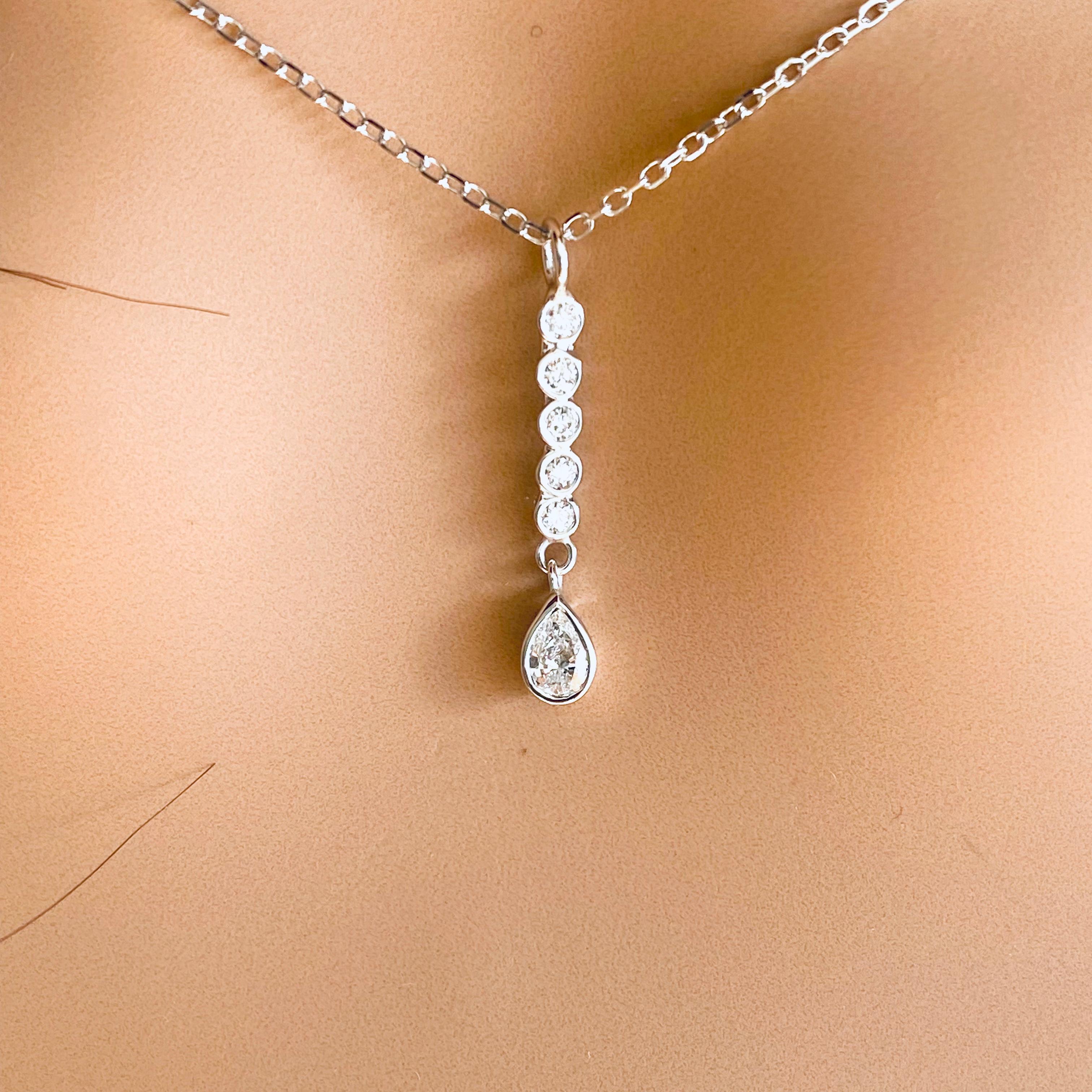 Pear Cut Pear Shaped Diamond and Diamond Lariat Drop White Gold Necklace Pendant