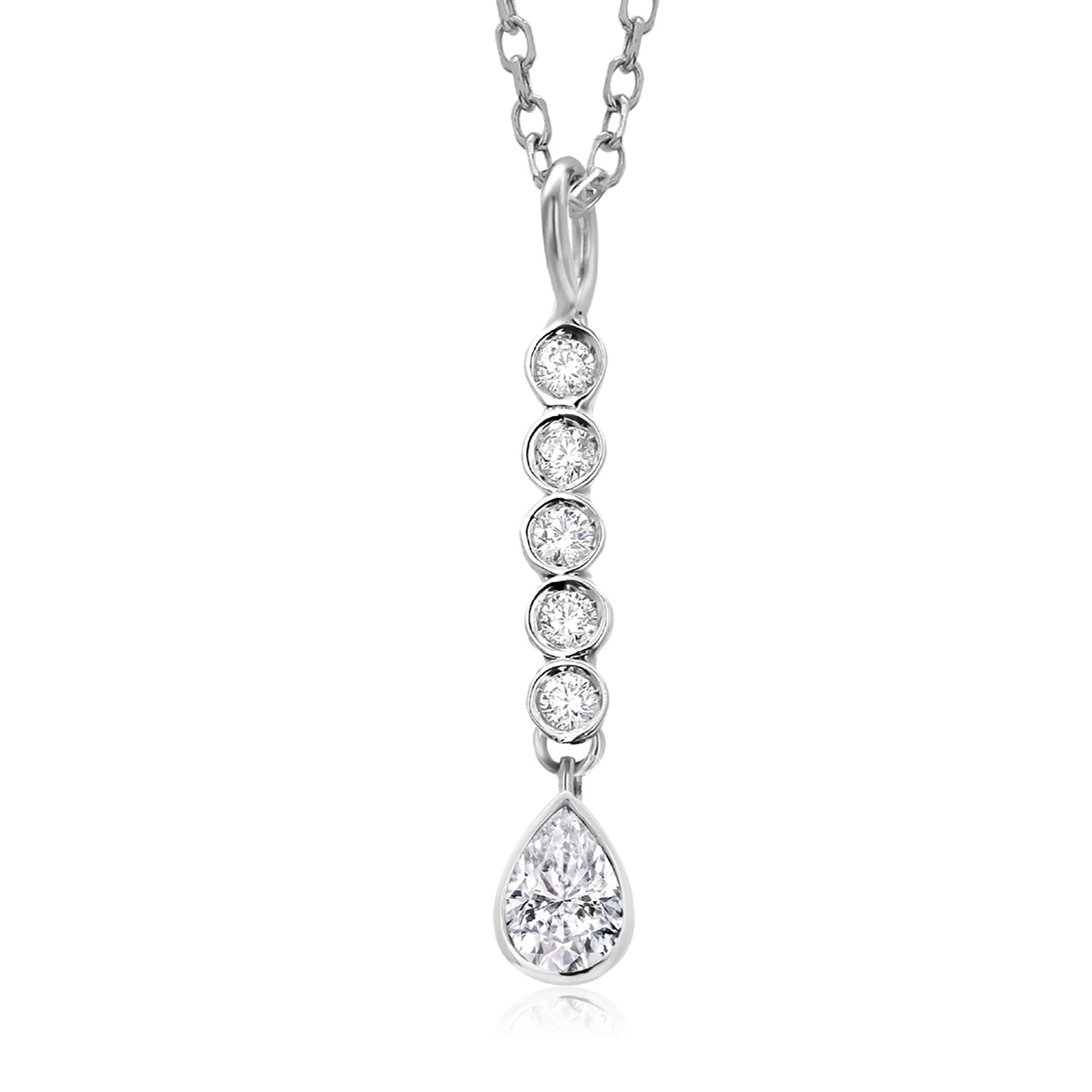 Pear Shaped Diamond and Diamond Lariat Drop White Gold Necklace Pendant In New Condition In New York, NY