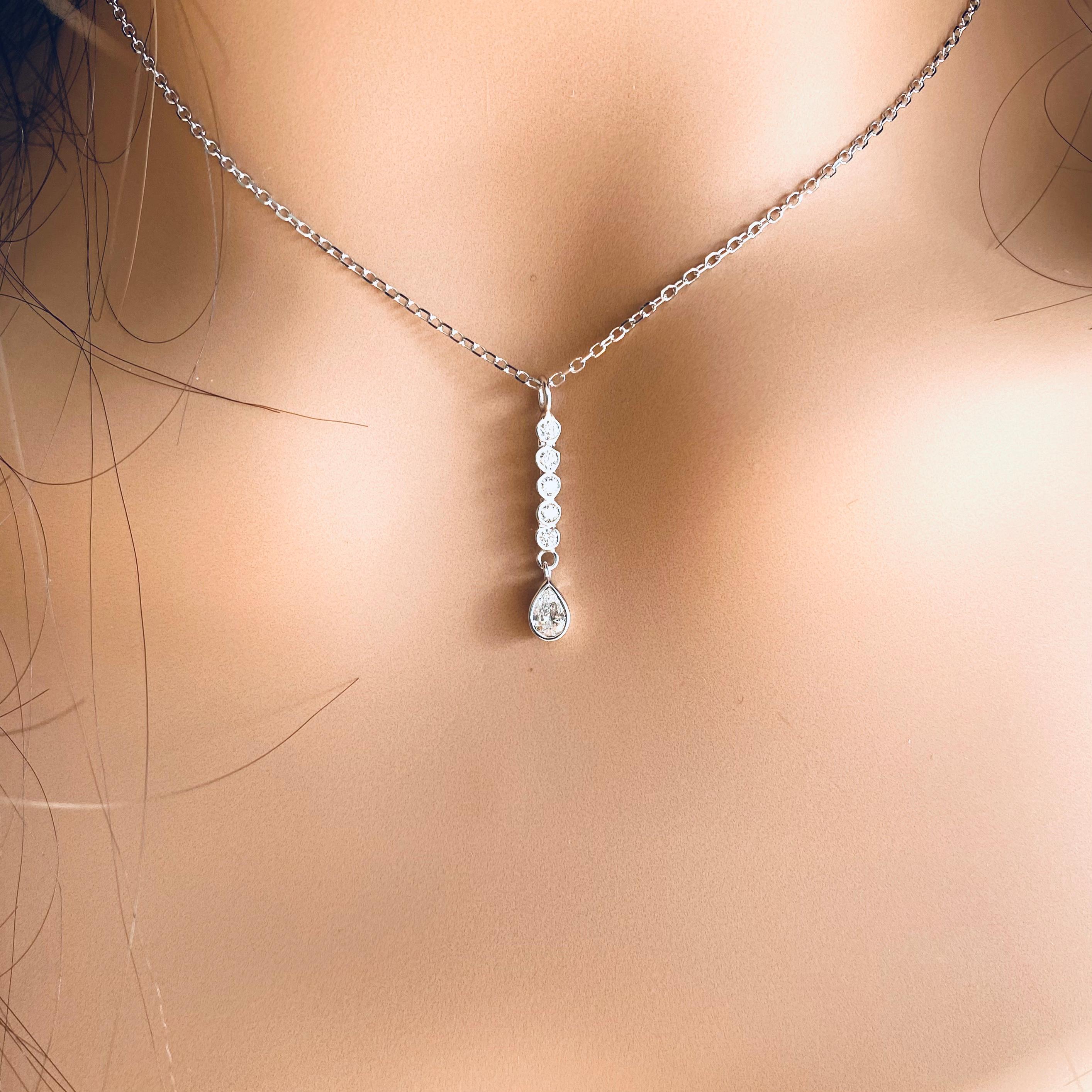 Women's or Men's Pear Shaped Diamond and Diamond Lariat Drop White Gold Necklace Pendant