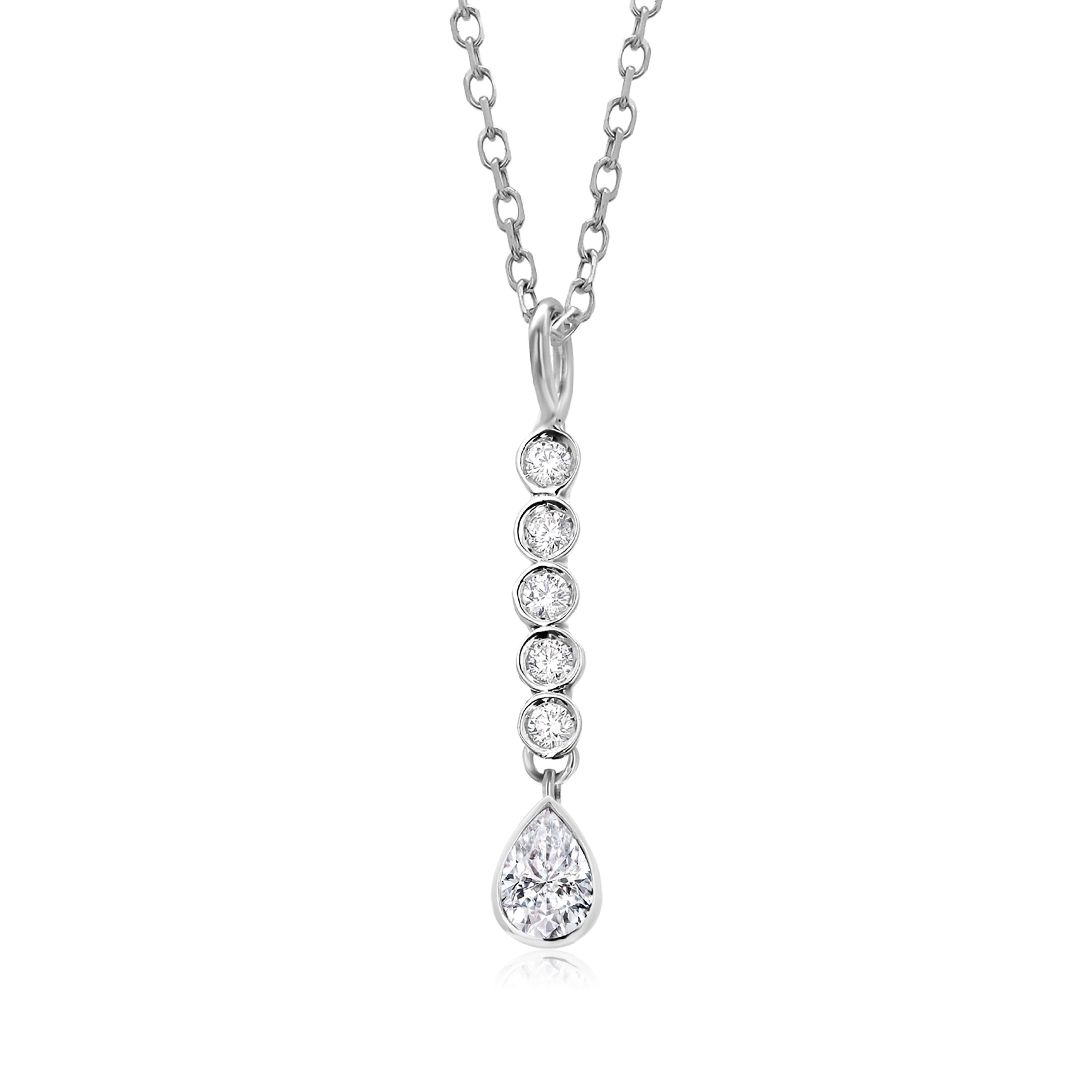 Pear Shaped Diamond and Diamond Lariat Drop White Gold Necklace Pendant 1