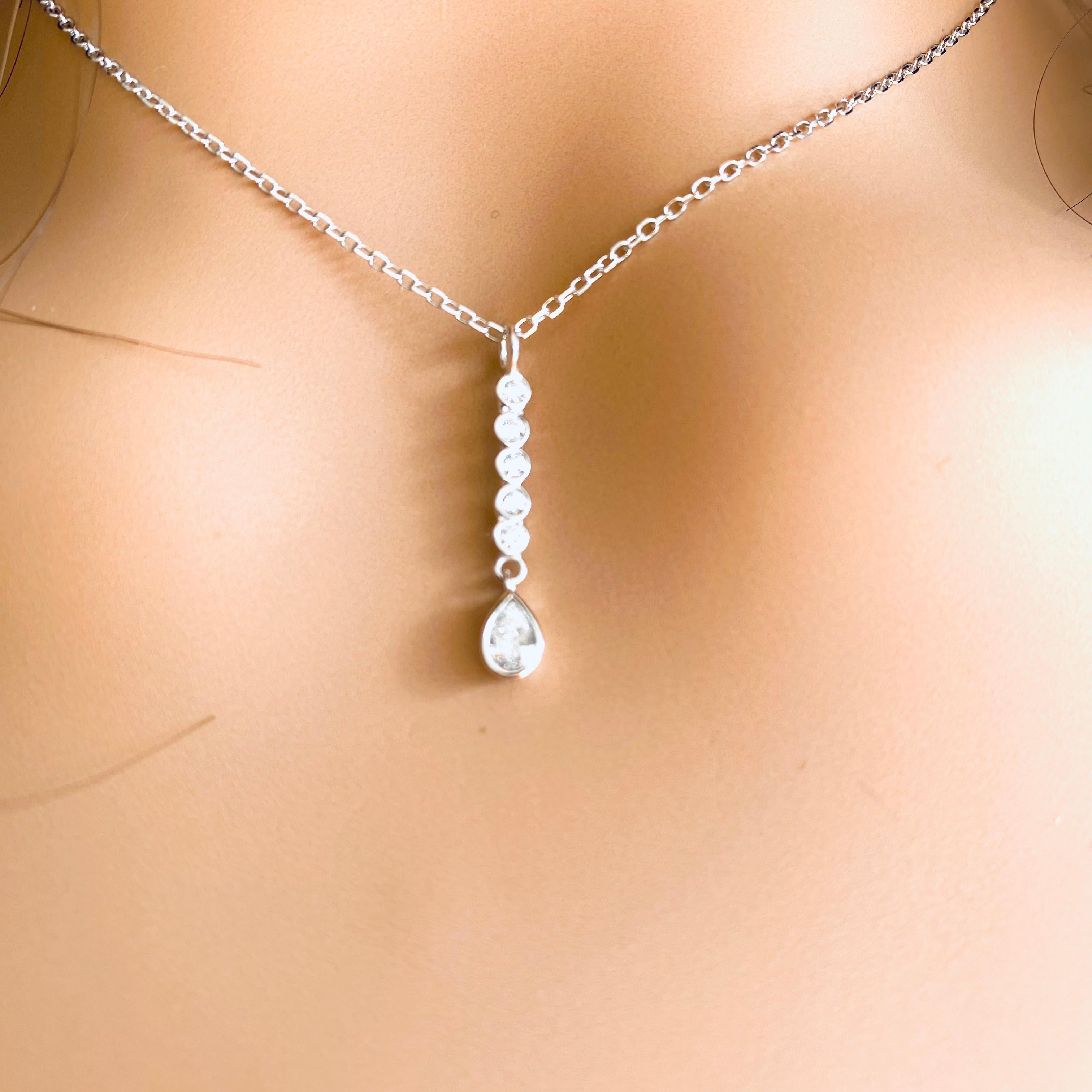 Pear Shaped Diamond and Diamond Lariat Drop White Gold Necklace Pendant 2