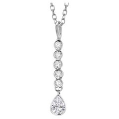 Pear Shaped Diamond and Diamond Lariat Drop White Gold Necklace Pendant