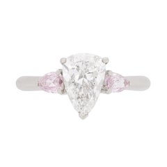 Vintage Pear Shaped Diamond and Pink Diamond Engagement Ring