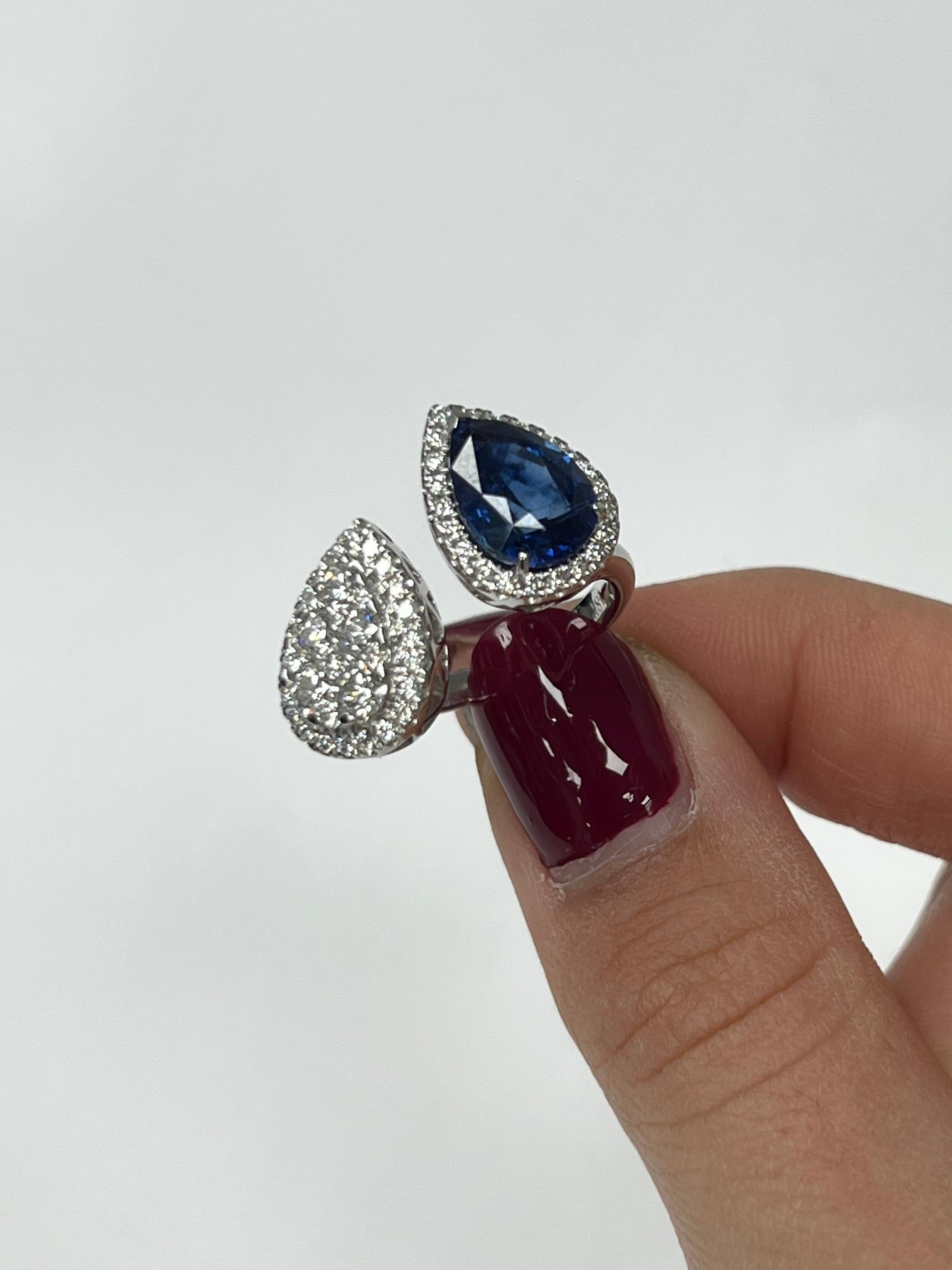 Pear Shaped Diamond and Sapphire Ring For Sale 1