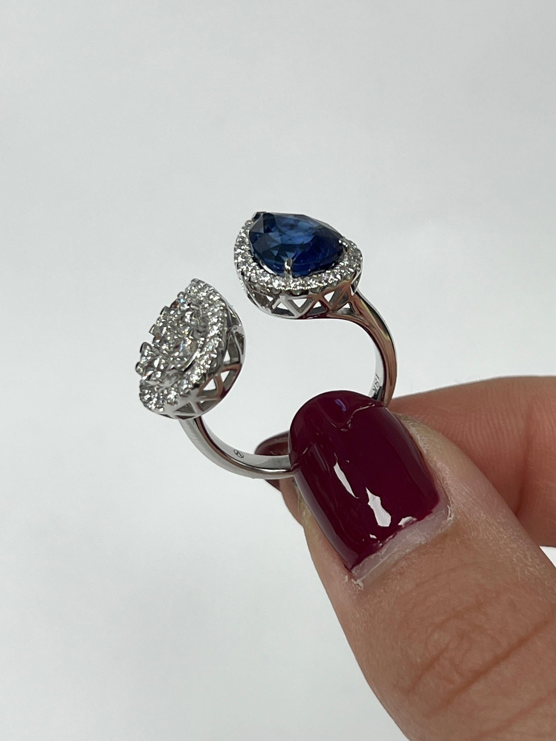 Pear Shaped Diamond and Sapphire Ring For Sale 2