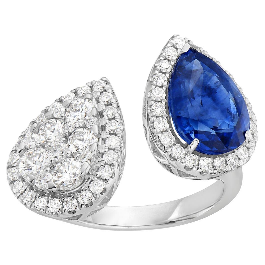 Pear Shaped Diamond and Sapphire Ring For Sale