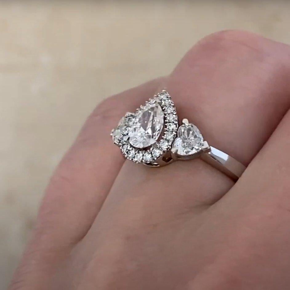 Pear Cut Pear Shaped Diamond (Approx 0.70-Carats) Halo Ring, 18K White Gold For Sale