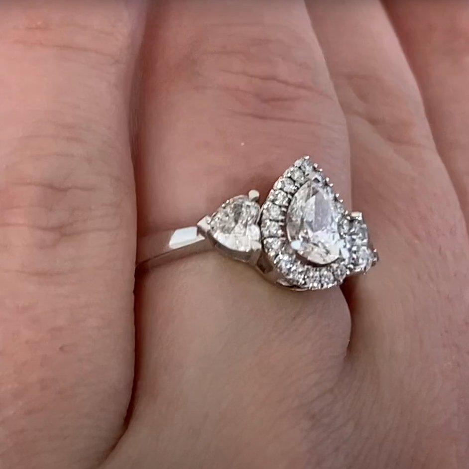 Women's or Men's Pear Shaped Diamond (Approx 0.70-Carats) Halo Ring, 18K White Gold For Sale