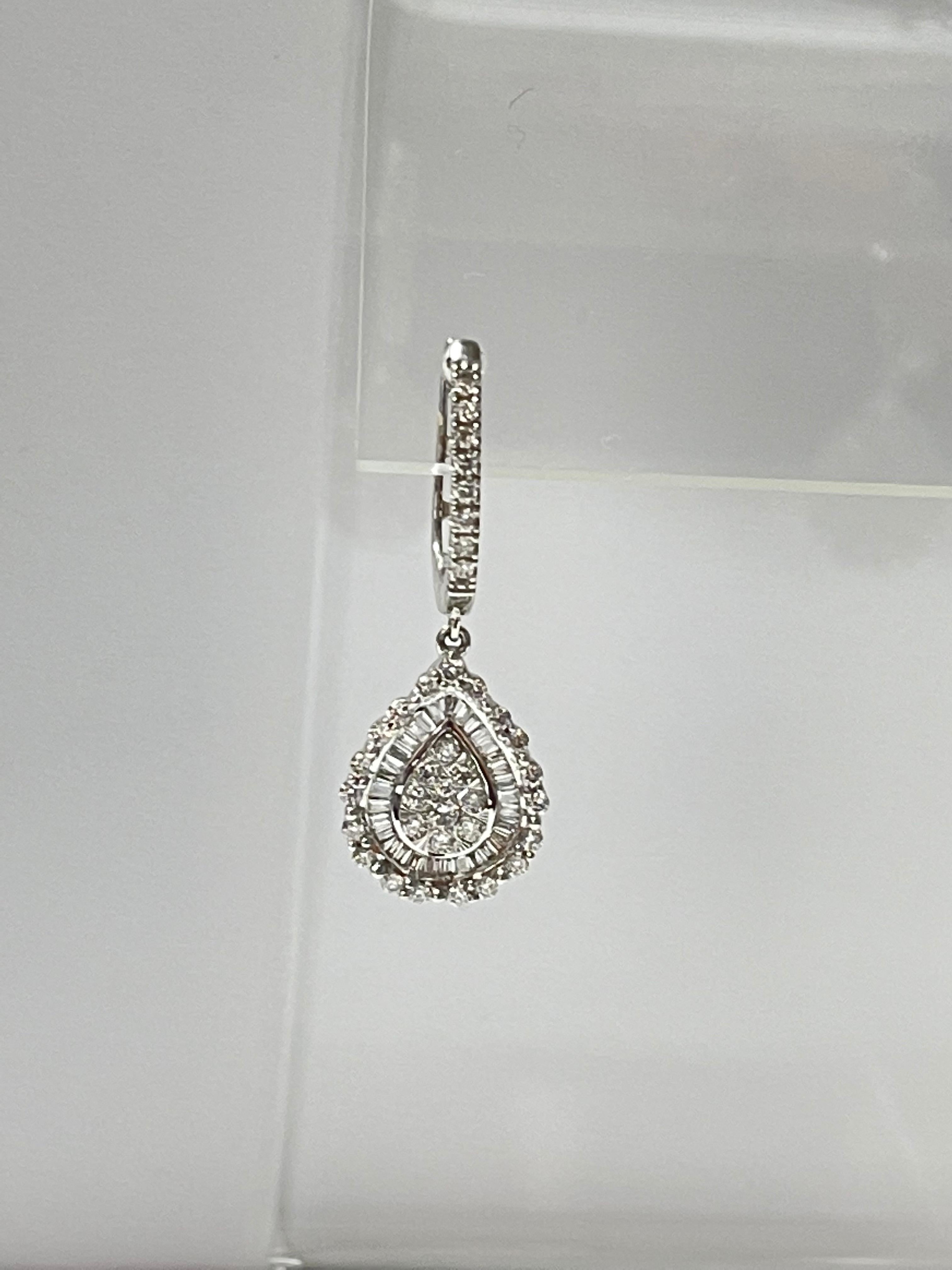 Pear Shaped Diamond Cluster Dangle Earrings in White Gold In New Condition For Sale In New York, NY