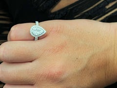 Pear Shaped Diamond Cluster Halo Engagement Ring in 14k White Gold