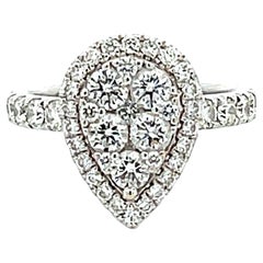 Pear Shaped Diamond Cluster Halo Engagement Ring in 14k White Gold