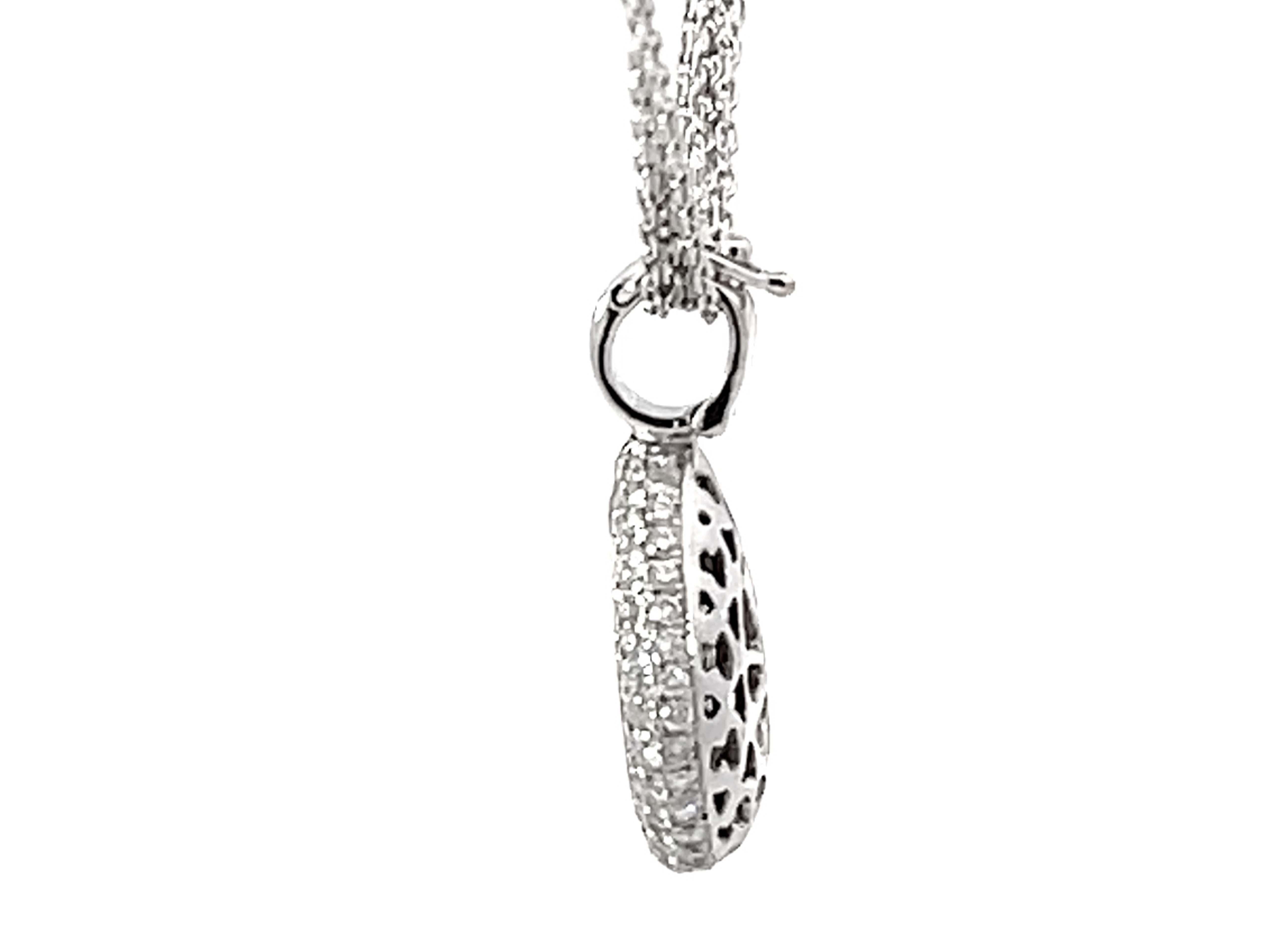Women's Pear Shaped Diamond Cluster Halo Pendant Triple Chain Necklace Solid White Gold For Sale