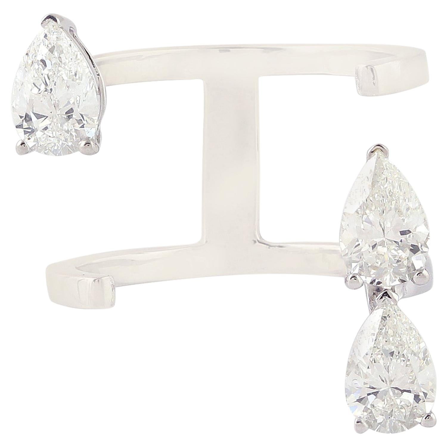 Pear Shaped Diamond Designer Open Ring in 18k White Gold