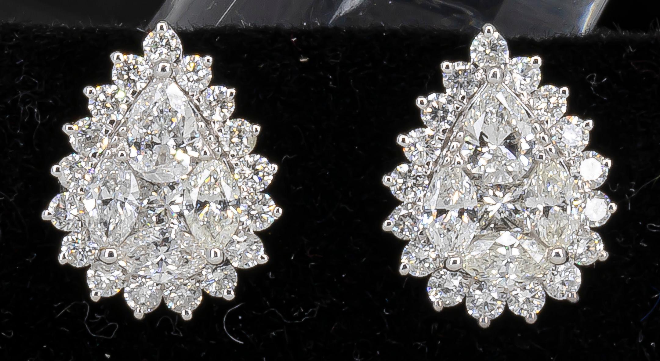 Round Cut Pear Shaped Diamond Earrings '1.78 Carat'