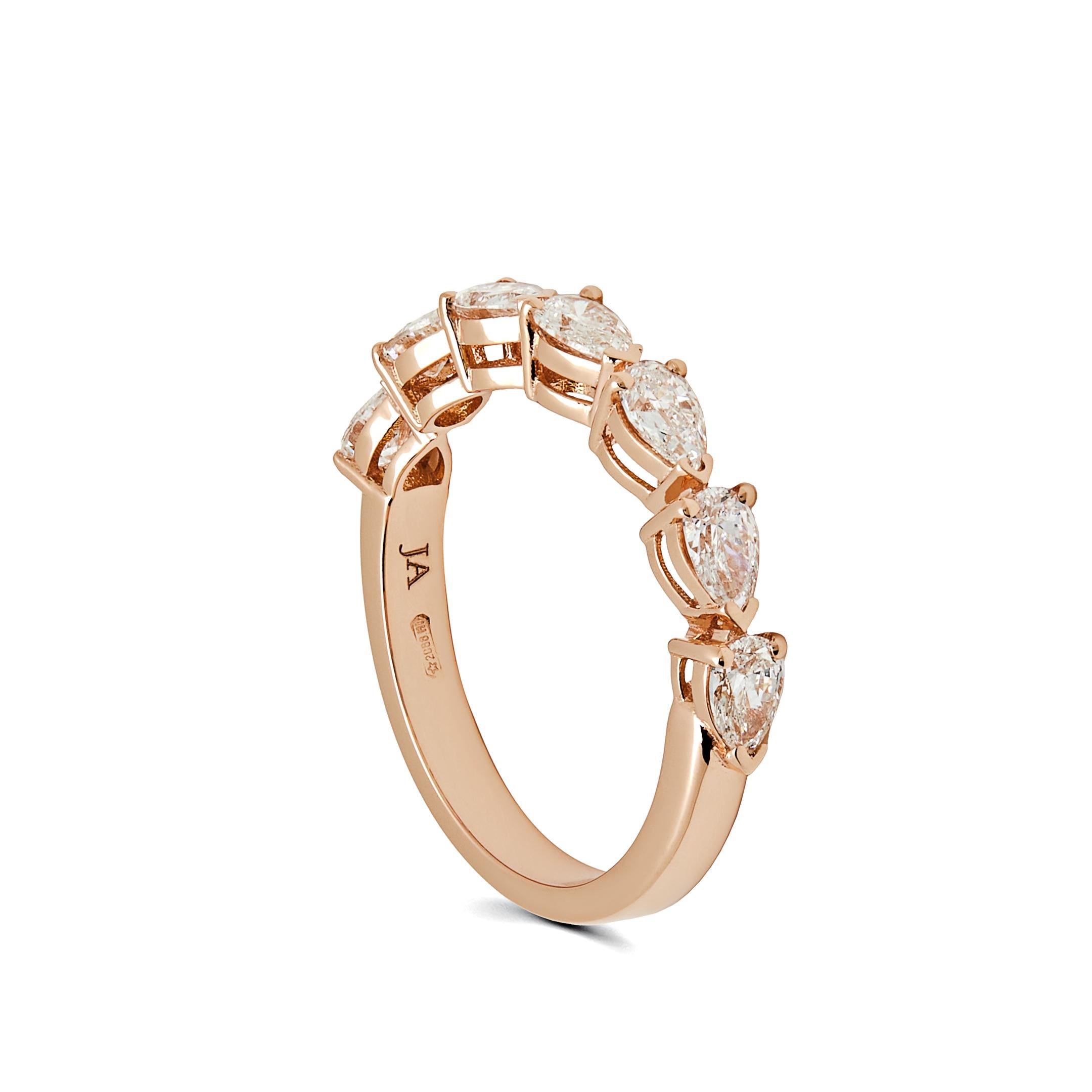 Pear Cut Pear-Shaped Diamond Half Eternity Rose Gold Band For Sale
