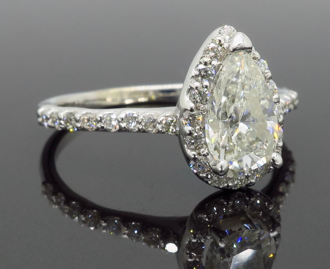 Pear Shaped Diamond Halo Engagement Ring In Excellent Condition In Webster, NY