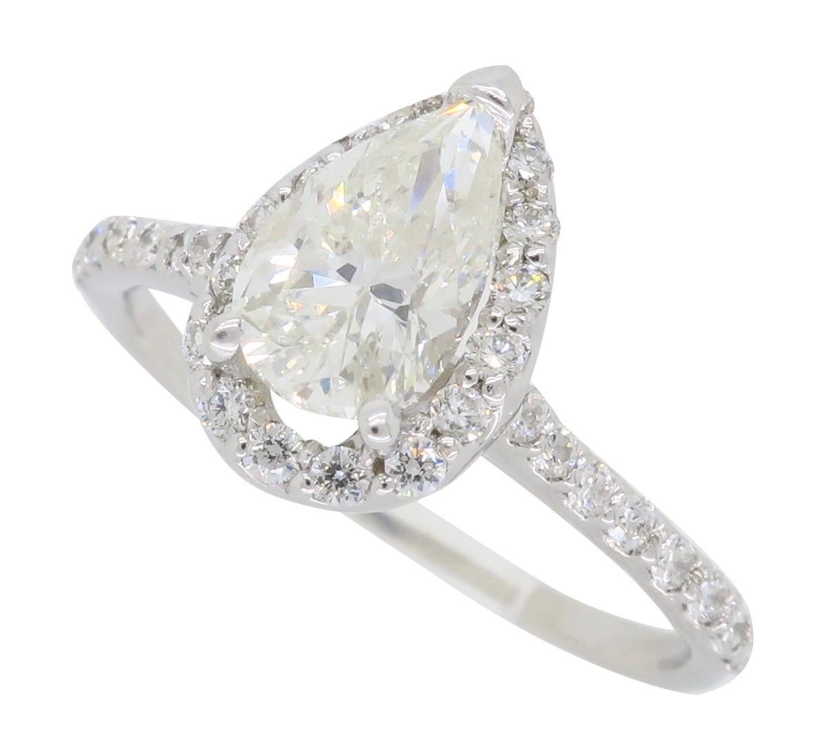 Women's or Men's Pear Shaped Diamond Halo Engagement Ring