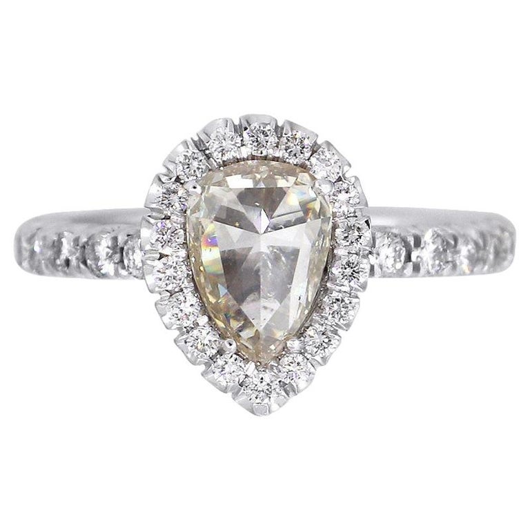 Pear Shaped Diamond Halo Ring For Sale at 1stDibs