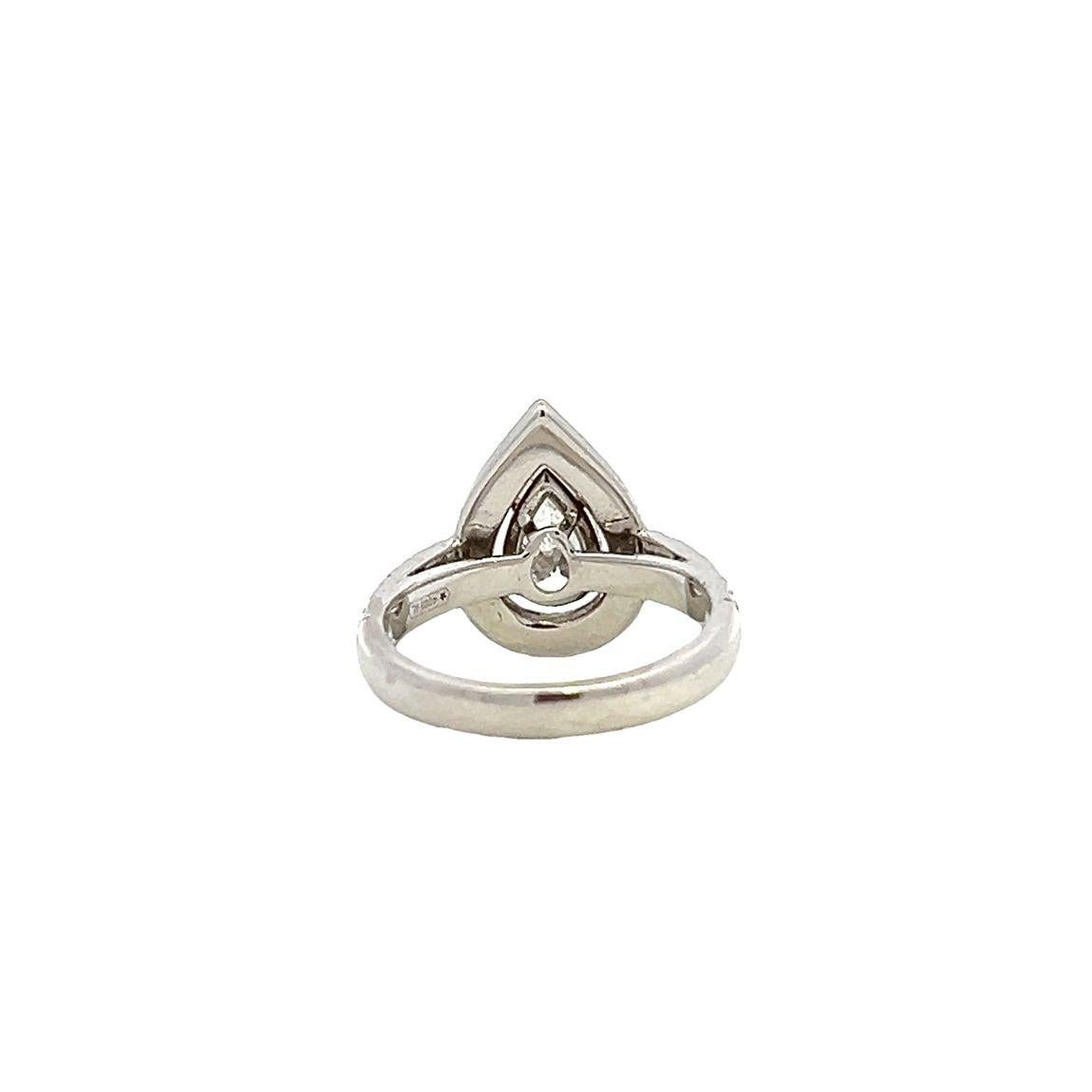 Pear Cut Pear Shaped Diamond Halo Ring in Platinum For Sale