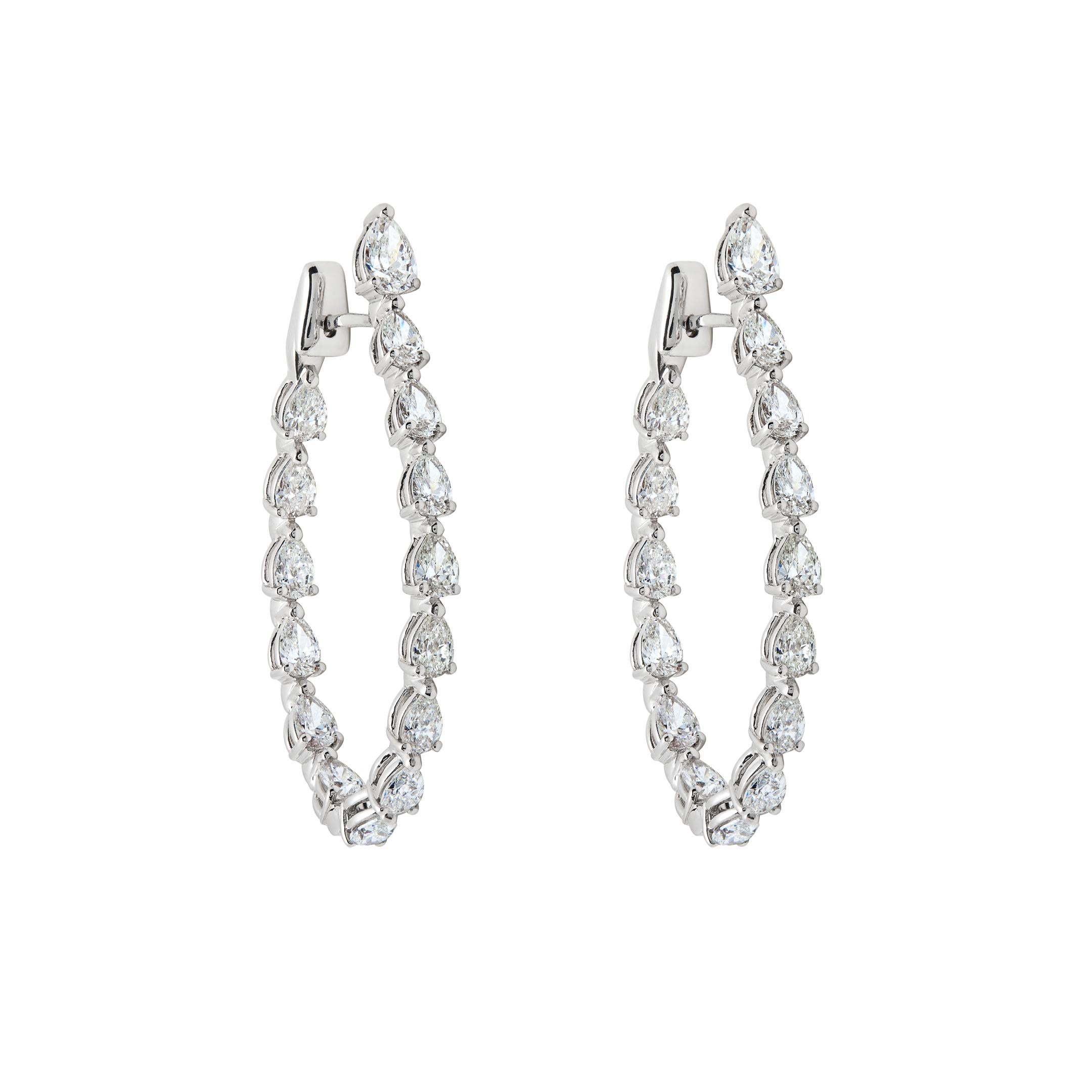 Pear Cut Pear-Shaped Diamond Hoop Earrings in White Gold For Sale