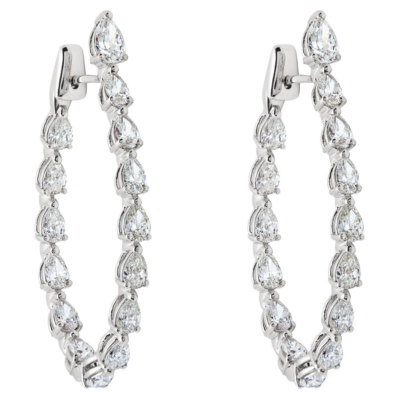 Pear-Shaped Diamond Hoop Earrings in White Gold For Sale