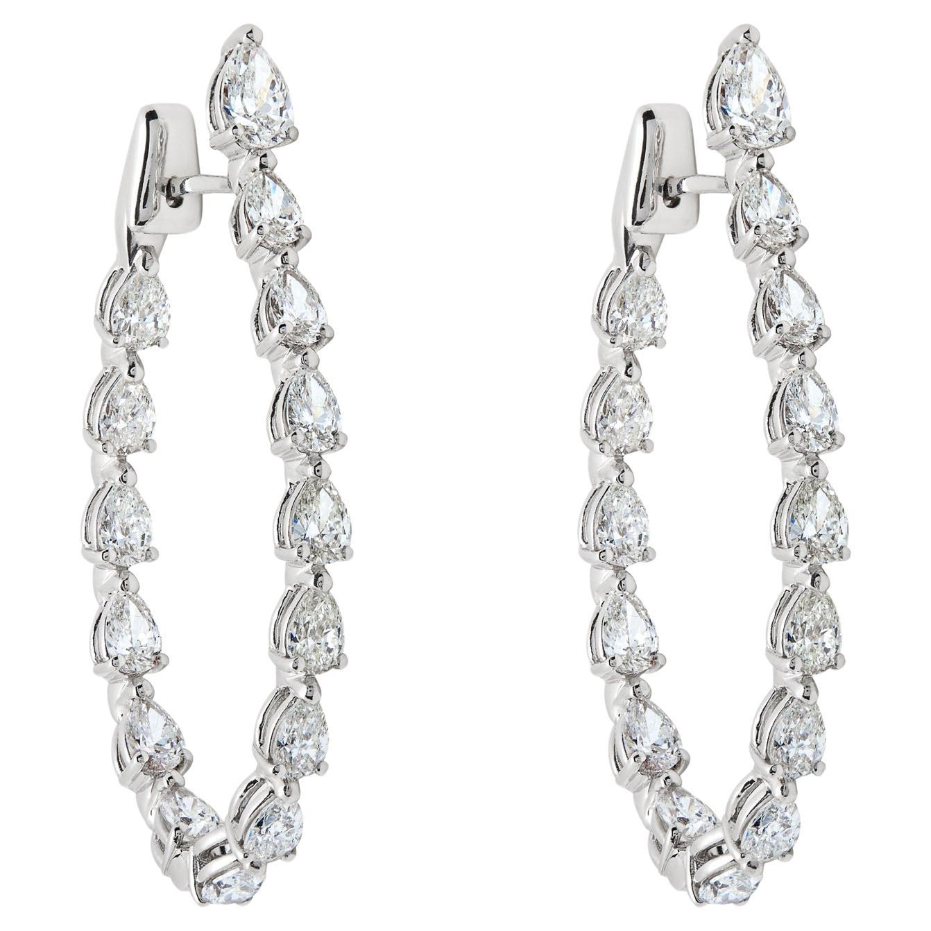 Pear-Shaped Diamond Hoop Earrings in White Gold