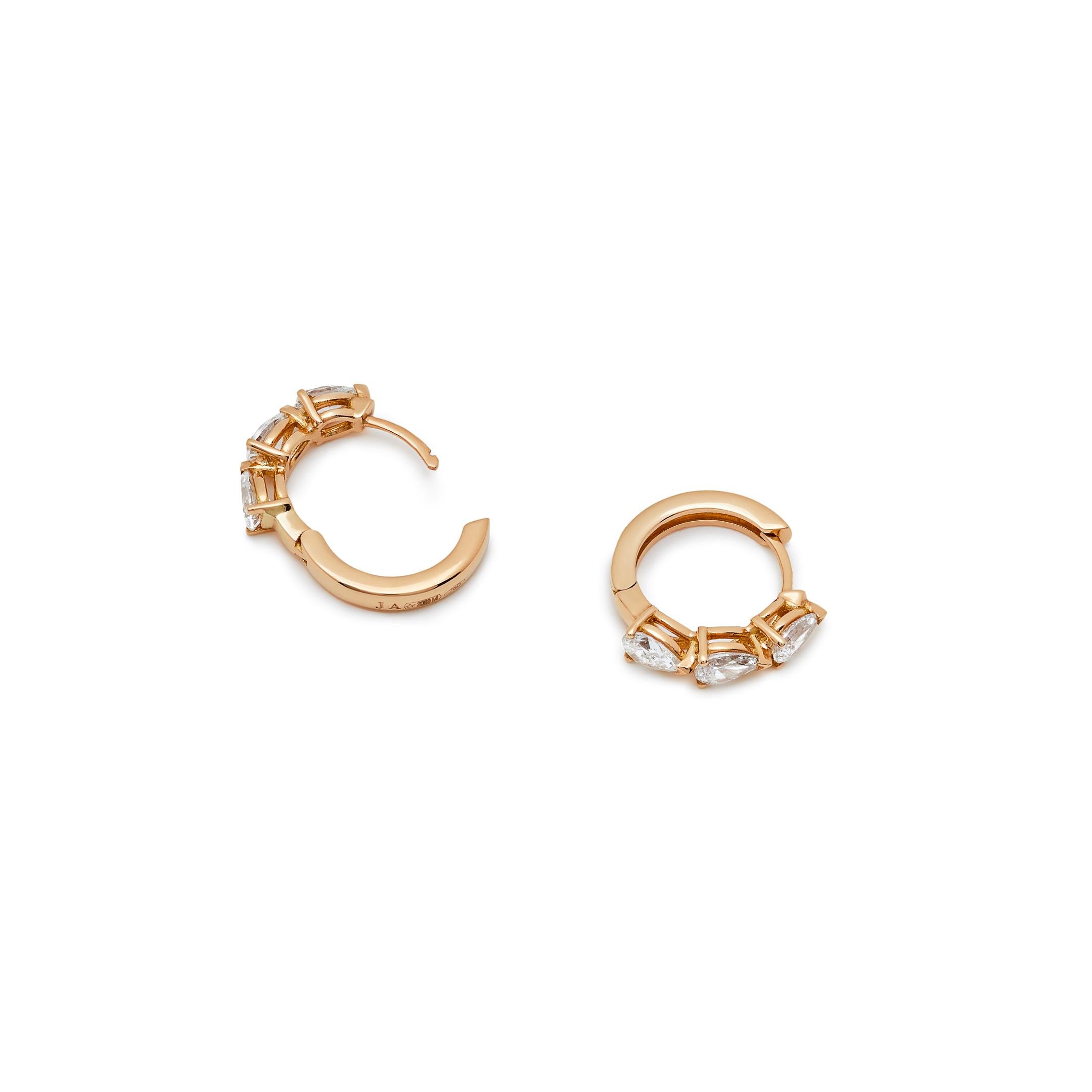 Contemporary Pear-Shaped Diamond Huggies in Rose Gold For Sale
