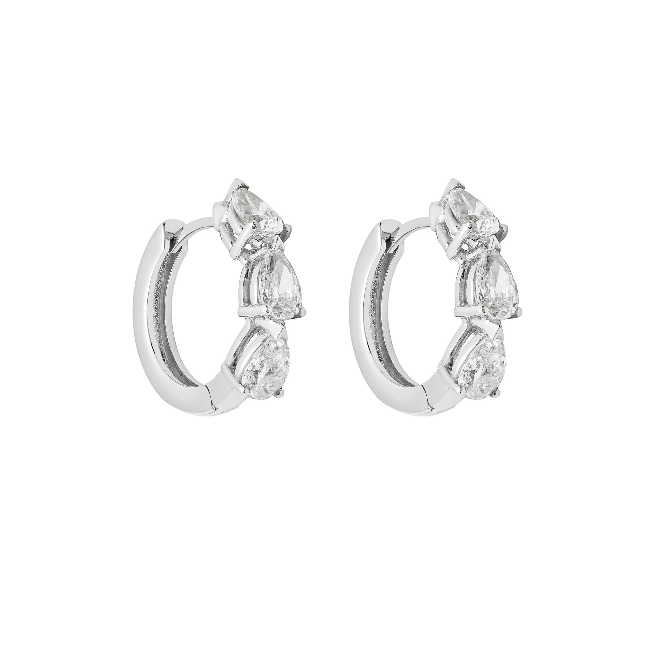 Pear Cut Pear-Shaped Diamond Huggies in White Gold For Sale